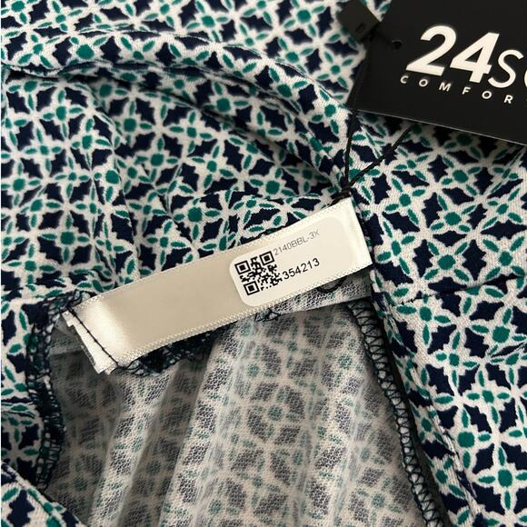 24SEVEN Comfort Apparel Top NWT Geometric Pattern Navy Green Size 3X - Picture 3 of 5